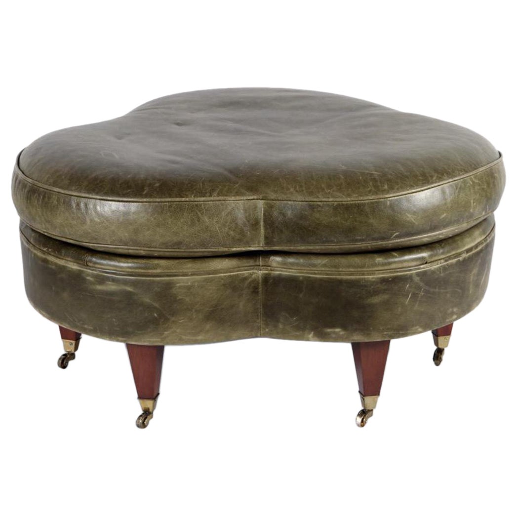 Clover Leaf Form Ottoman in Green Leather