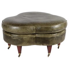 Clover Leaf Form Ottoman in Green Leather