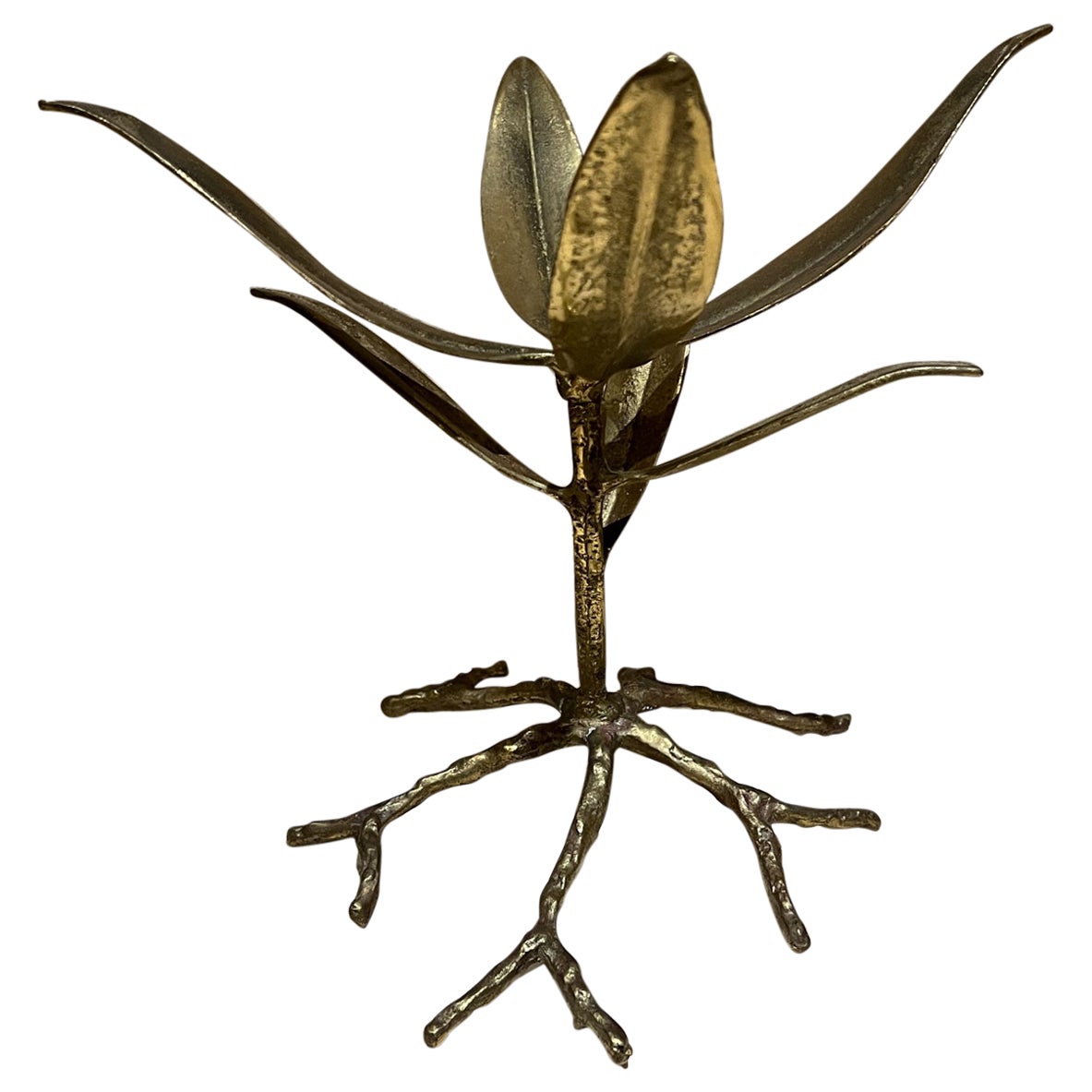 1970s Brutalist Brass Gold Leaf Plant Stand