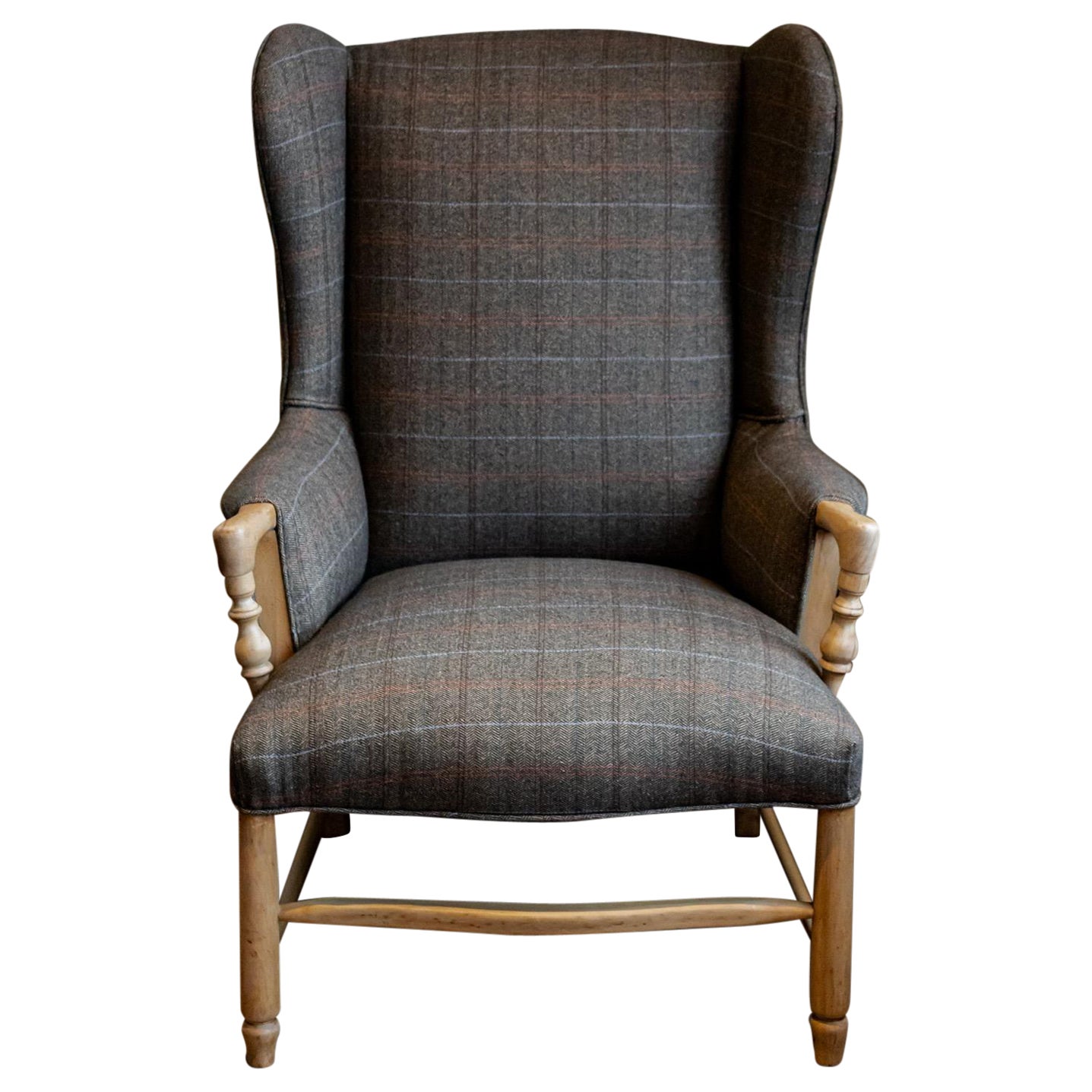 Chaise Wingback vintage à carreaux de laine