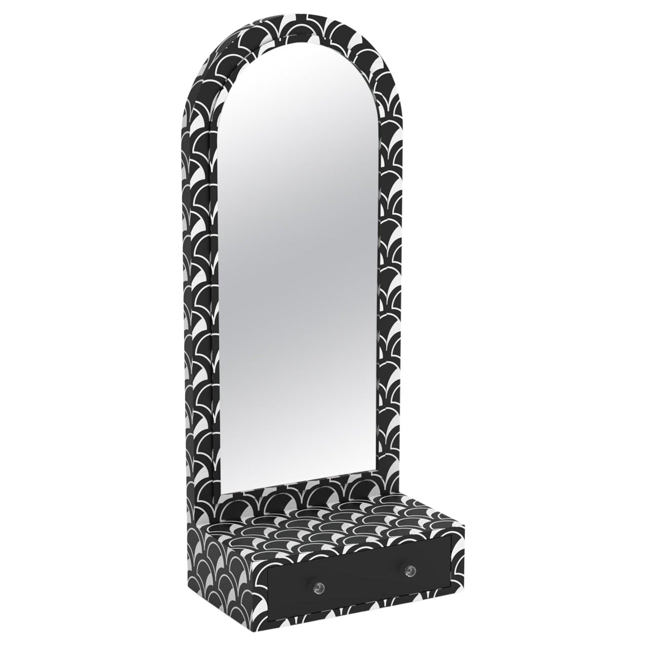 Miroir de sol noir d'inspiration festonnée avec tiroir