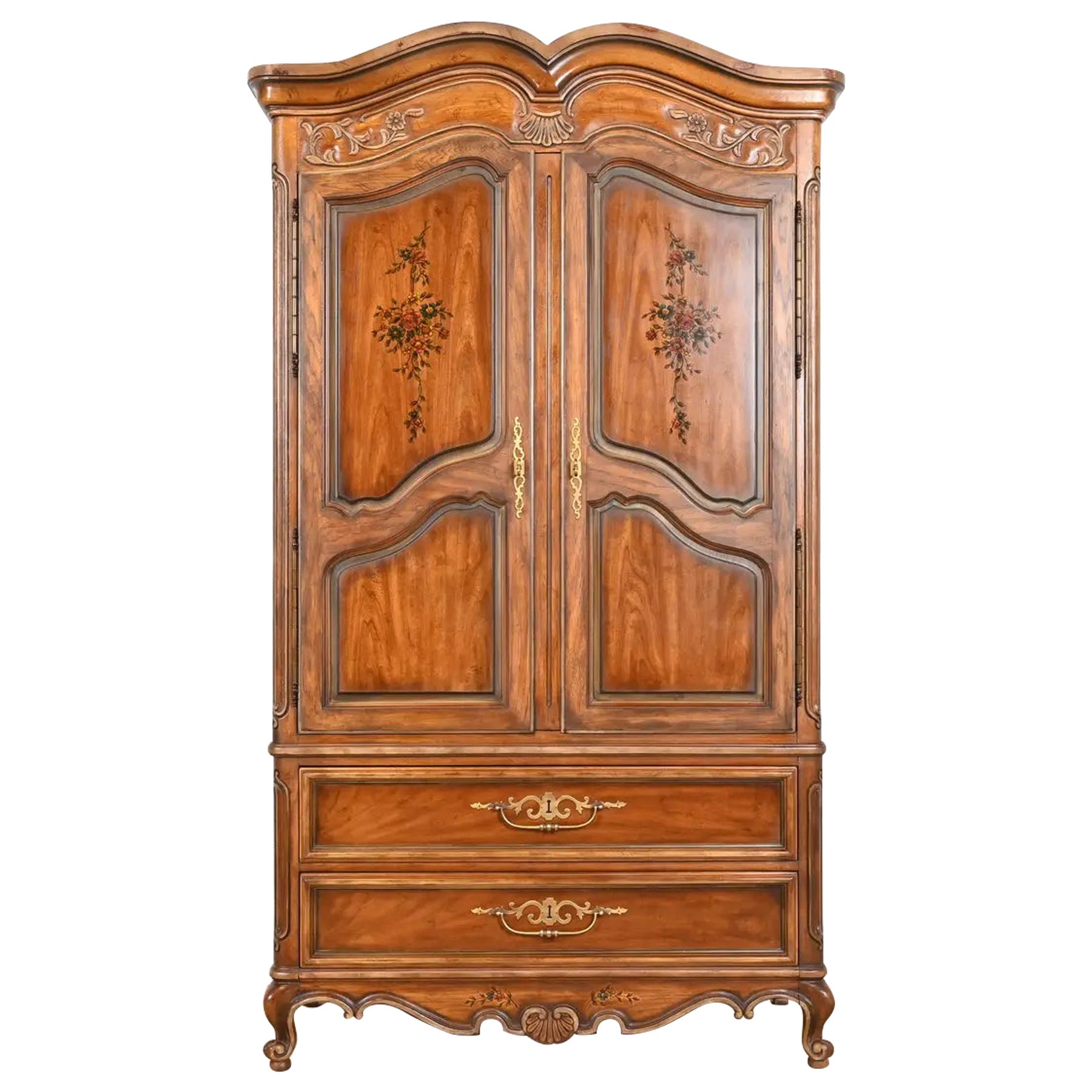 Drexel Heritage French Provincial Louis XV Carved Walnut Linen Press