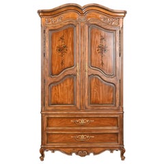 Vintage Drexel Heritage French Provincial Louis XV Carved Walnut Linen Press