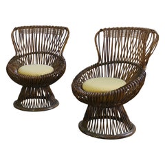 1950s Italian Franco Albini for Bonacina  "Margherita" Rattan Arm Chairs