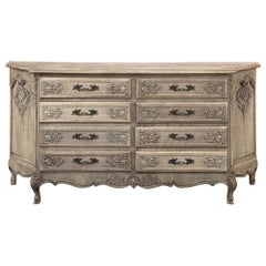 Grand Antique French Louis XIV Serpentine Commode in Stripped Oak