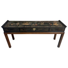 Fabelhafter Chinoiserie-Konsolentisch, handbemalter Drexel-Schwarzer Lack, Mid-Century