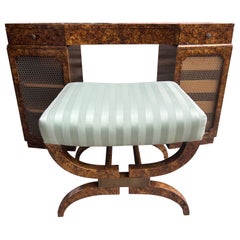 Lovely Art Deco Faux Tortoise Shell Vanity Table and Stool Brass Mid-Century