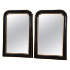 Pair of Large Antique Louis Philippe Mirrors in Black and Gold France Late 19th