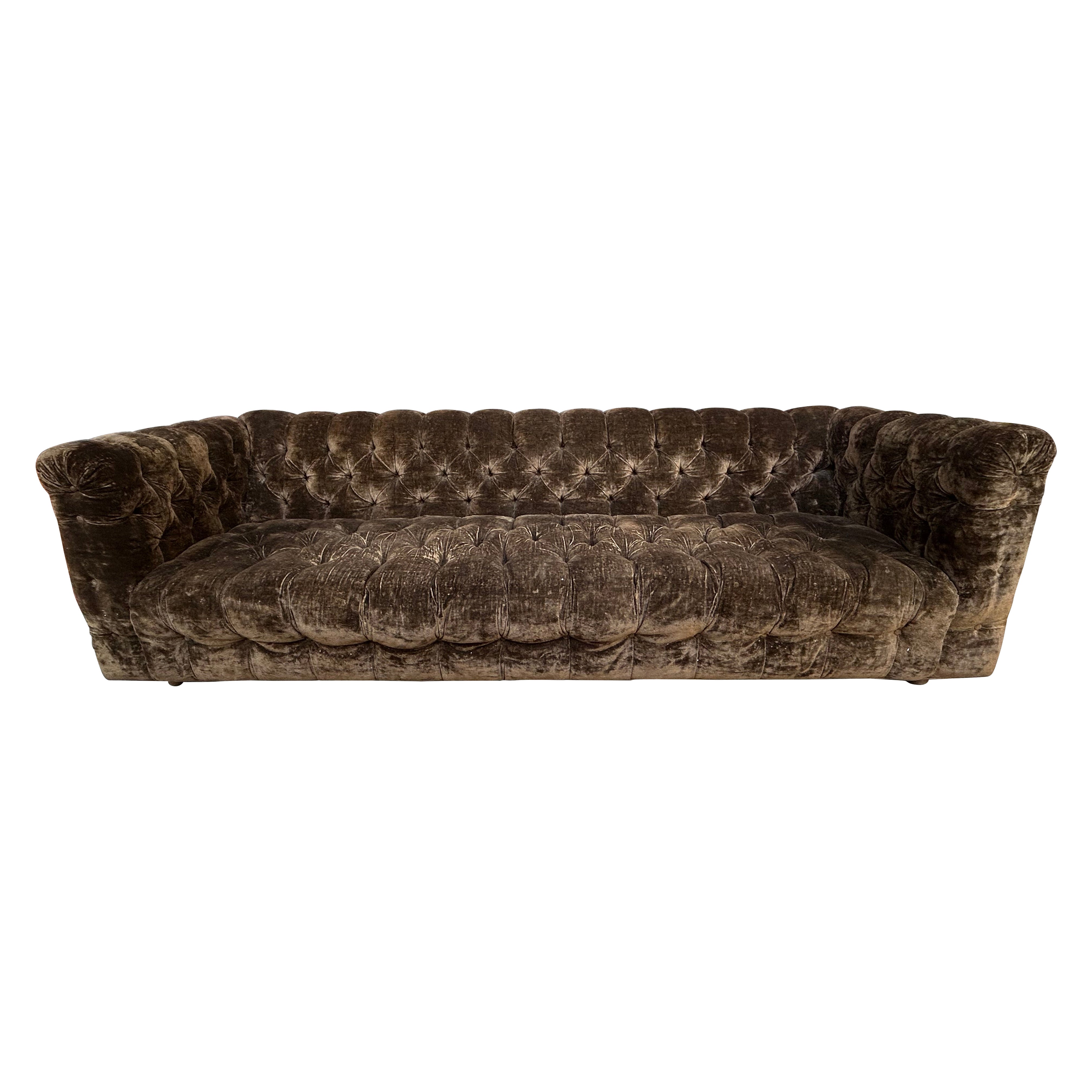 Vintage Milo Baughman style Tufted Tuxedo Sofa Mid-Century Modern