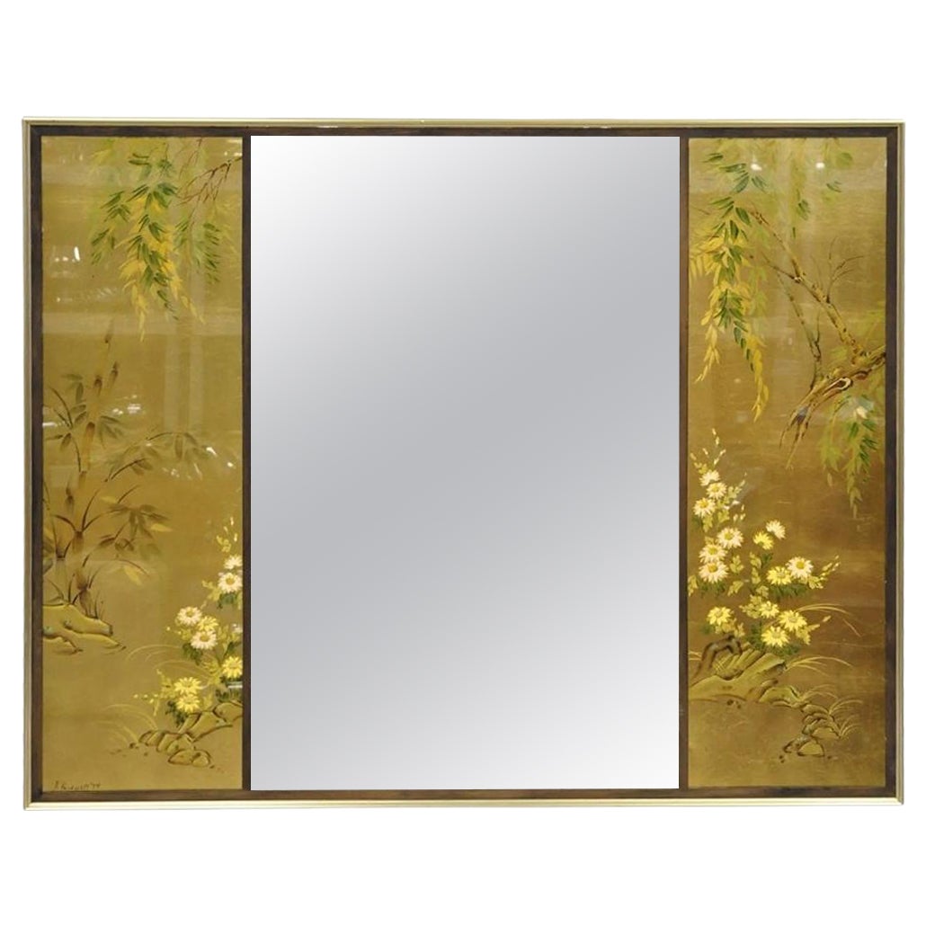 Vintage LaBarge Chinoiserie Floral Gold vergoldet dekoriert rechteckigen Wandspiegel