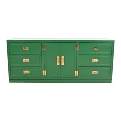 Henredon Style Mid-Century Hollywood Regency Green Lacquered Dresser, Refinished