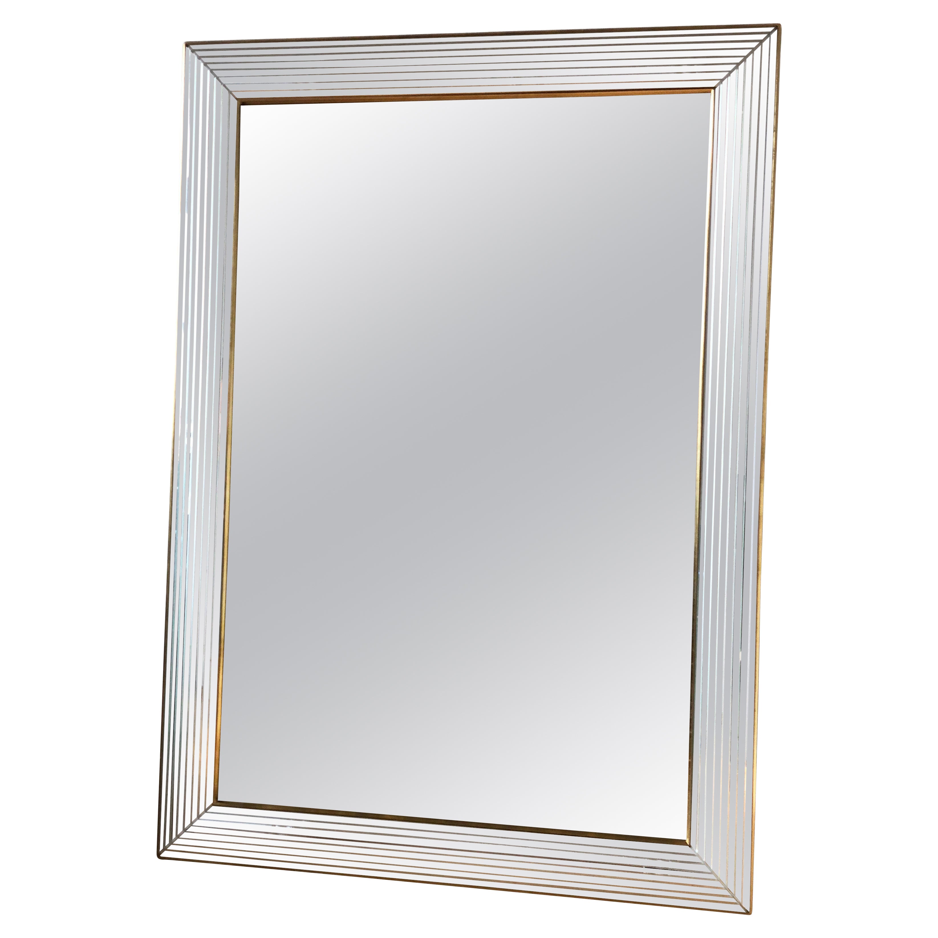 Large Vintage Deknudt Rectangular Mirror in Silver and Gold Belgium 1980s