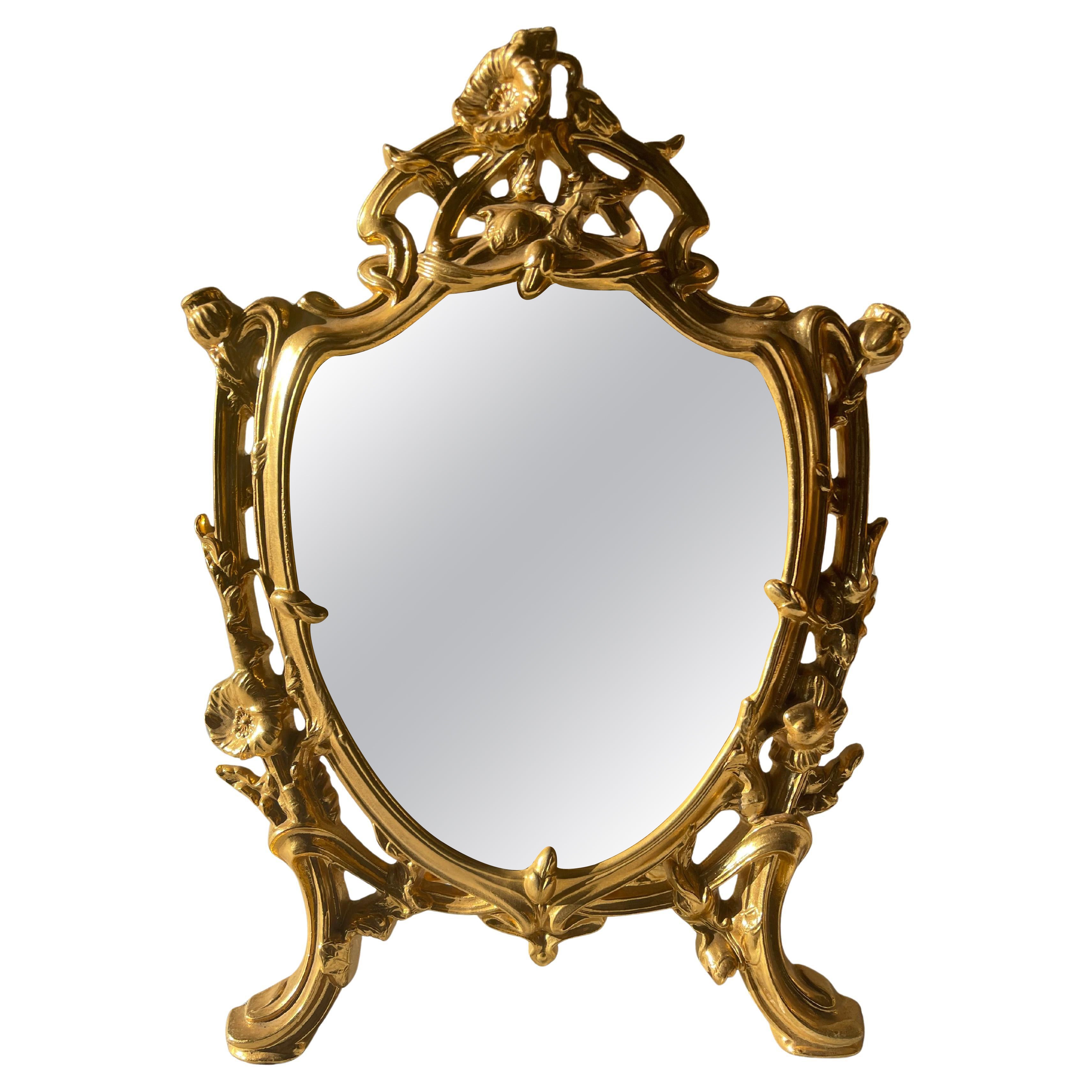Splendido specchio in bronzo da tavolo italiano stile francese anni '90 in vendita