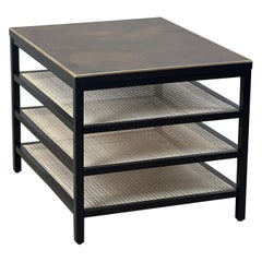 Vintage Paul McCobb Leather and Cane Magazine Table