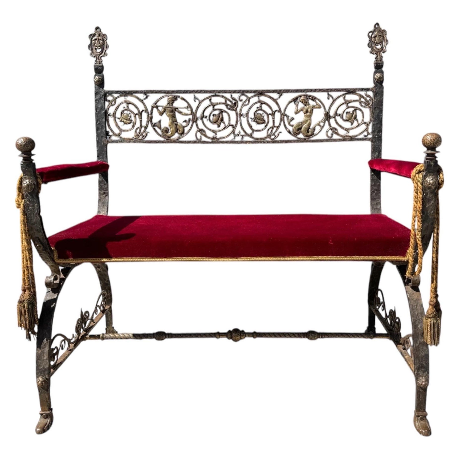Addison Mizner Bronze and Wrought Iron Bench
