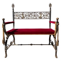 Addison Mizner Bronze and Wrought Iron Bench
