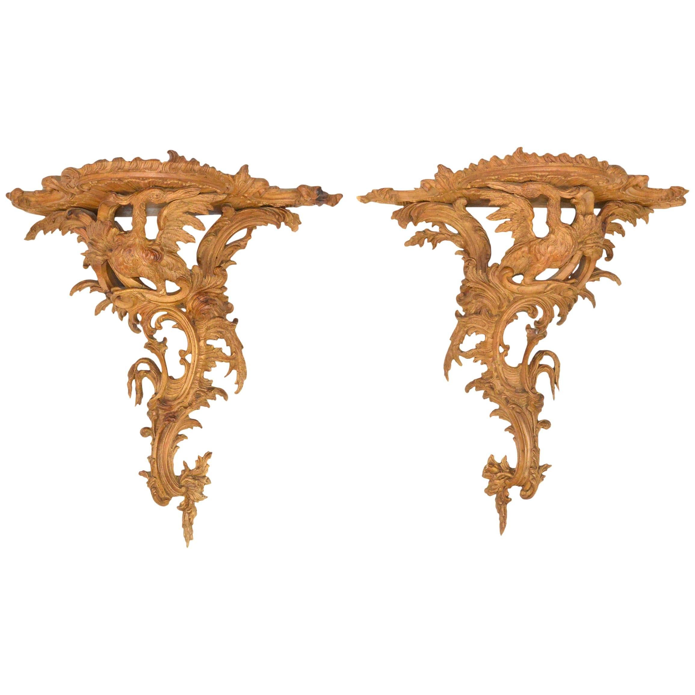Pair of Fine Eagle Form Carved Wood Brackets