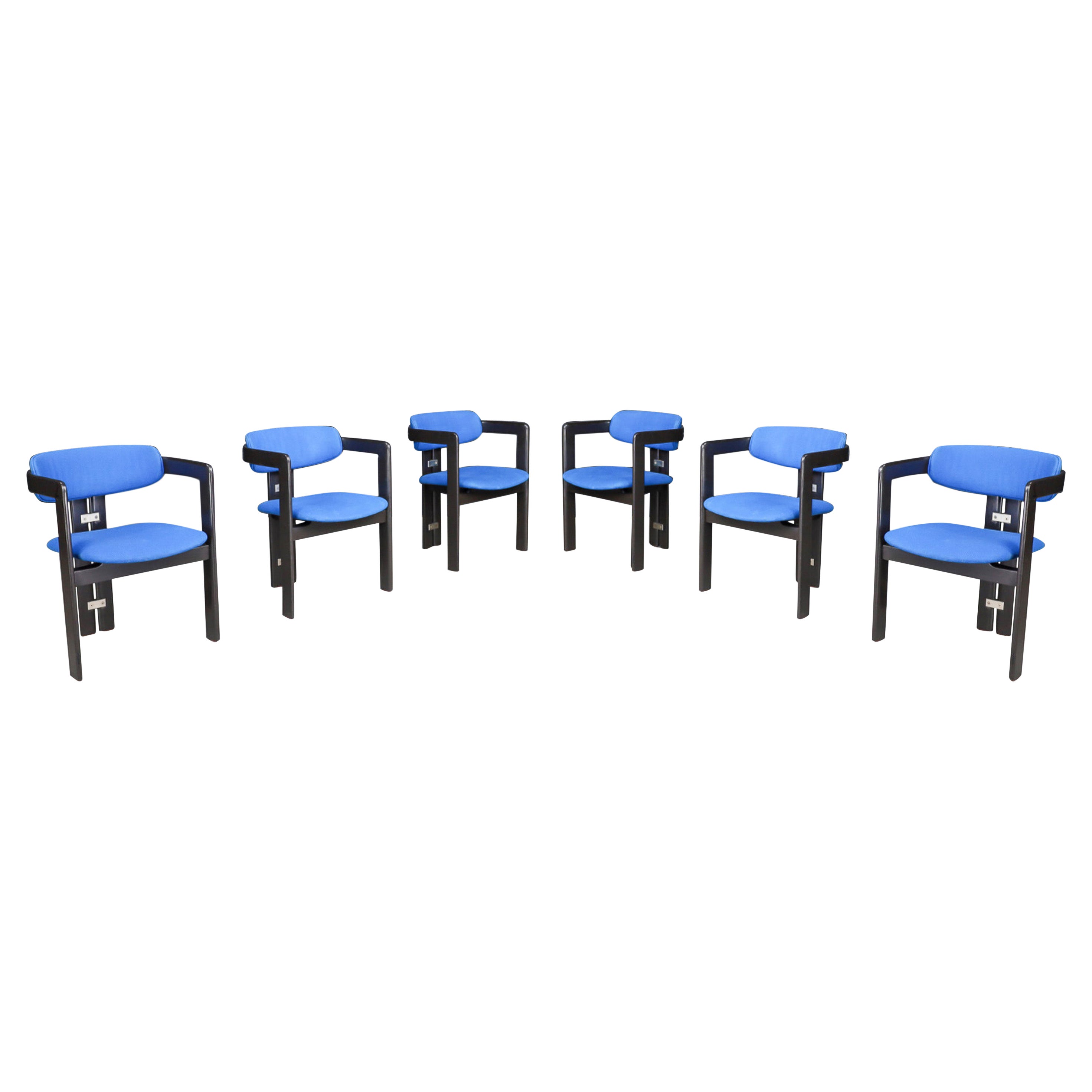 Augusto Savini for Pozzi Pamplona armchairs in Royal Blue Upholstery Italy 1960s
