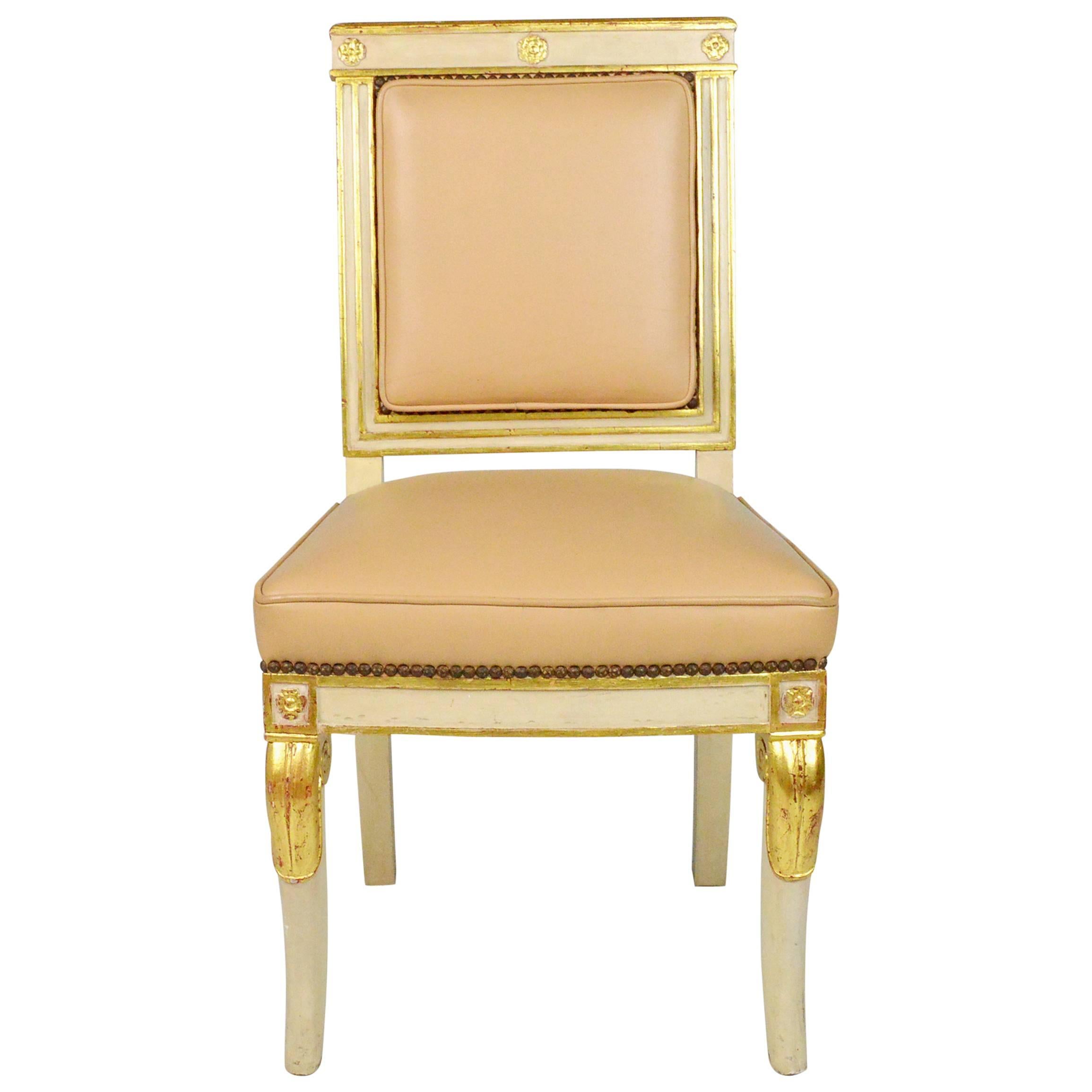 French Empire Leather Covered Side Chair