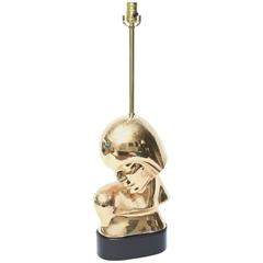 Sculptural Art Deco Inspired Gold-Plated Ceramic, Brass and Ebonized Wood Lamp 9