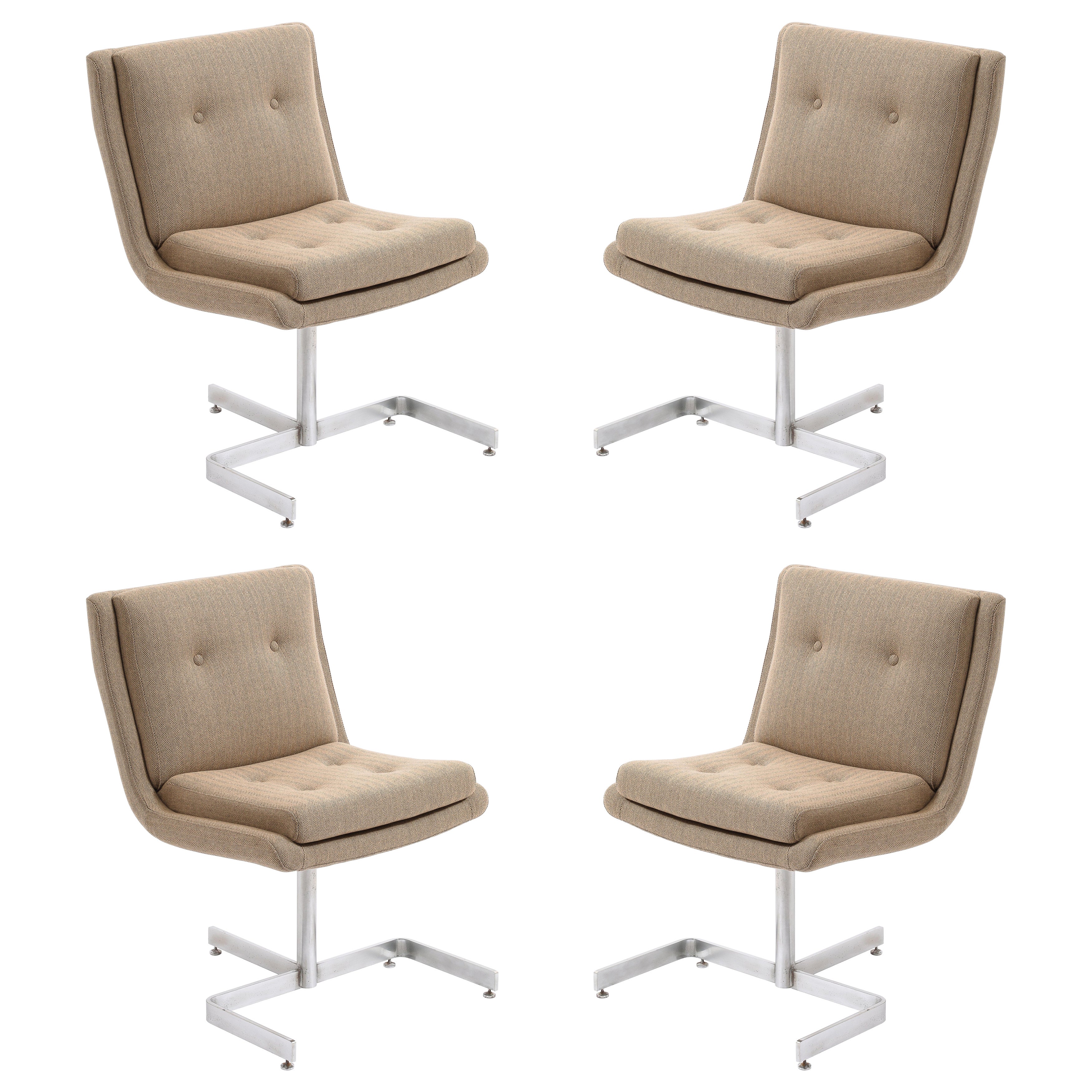 Set of Four Raphael "Wishbone" Chairs in Leather & Stainless Steel, France 1950s For Sale