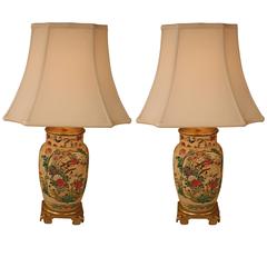 Pair of French 19th Century Porcelain and Bronze Lamps