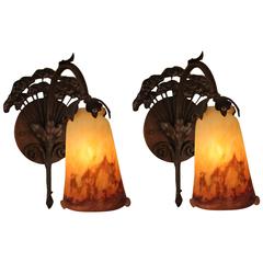 Pair of French Art Nouveau Sconces by Muller Fr