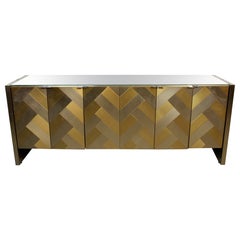 Fischgräten-Credenza in Chrom und Messing von Ello Furniture