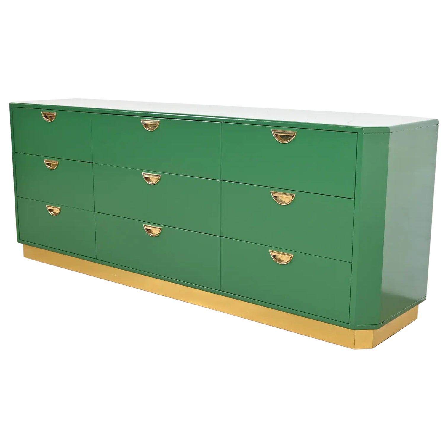 John Widdicomb Mid-Century Hollywood Regency Campaign Green Dresser, Refinished