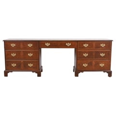 Baker Furniture Georgian Burled Walnut Executive Credenza Desk, Newly Refinished