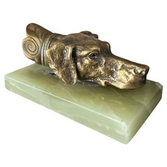 Brass Dog Head Letter Clip on Green Onyx Base, Germany, 1920s