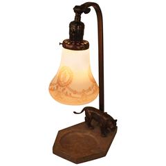 Vintage French 1920s Bronze Tiger Desk Lamp