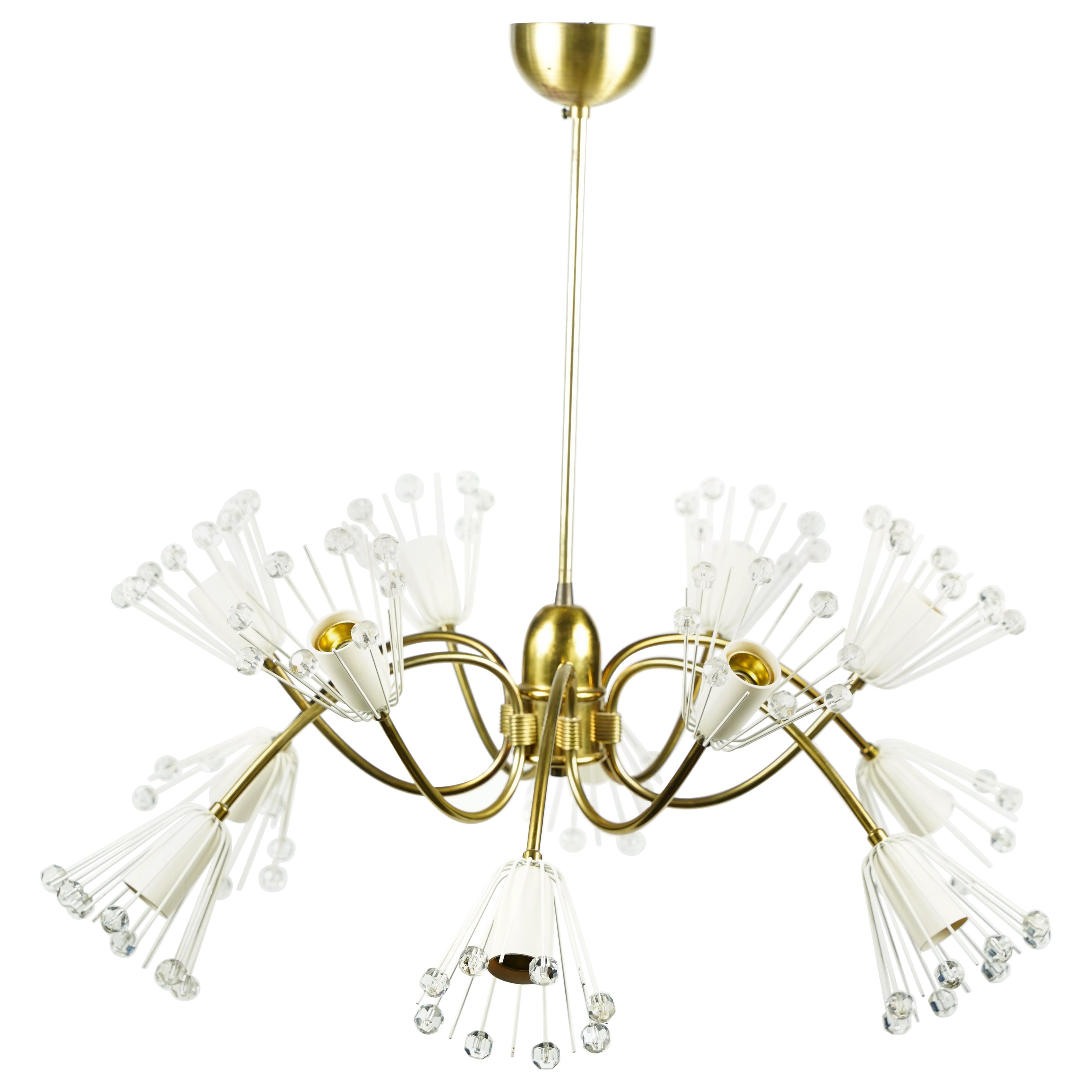 Emil Stejnar for Rupert Nikoll 12 arm Brass Chandelier, Austria, 1950