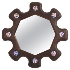 Pine & Enamel Mirror, France 1950's