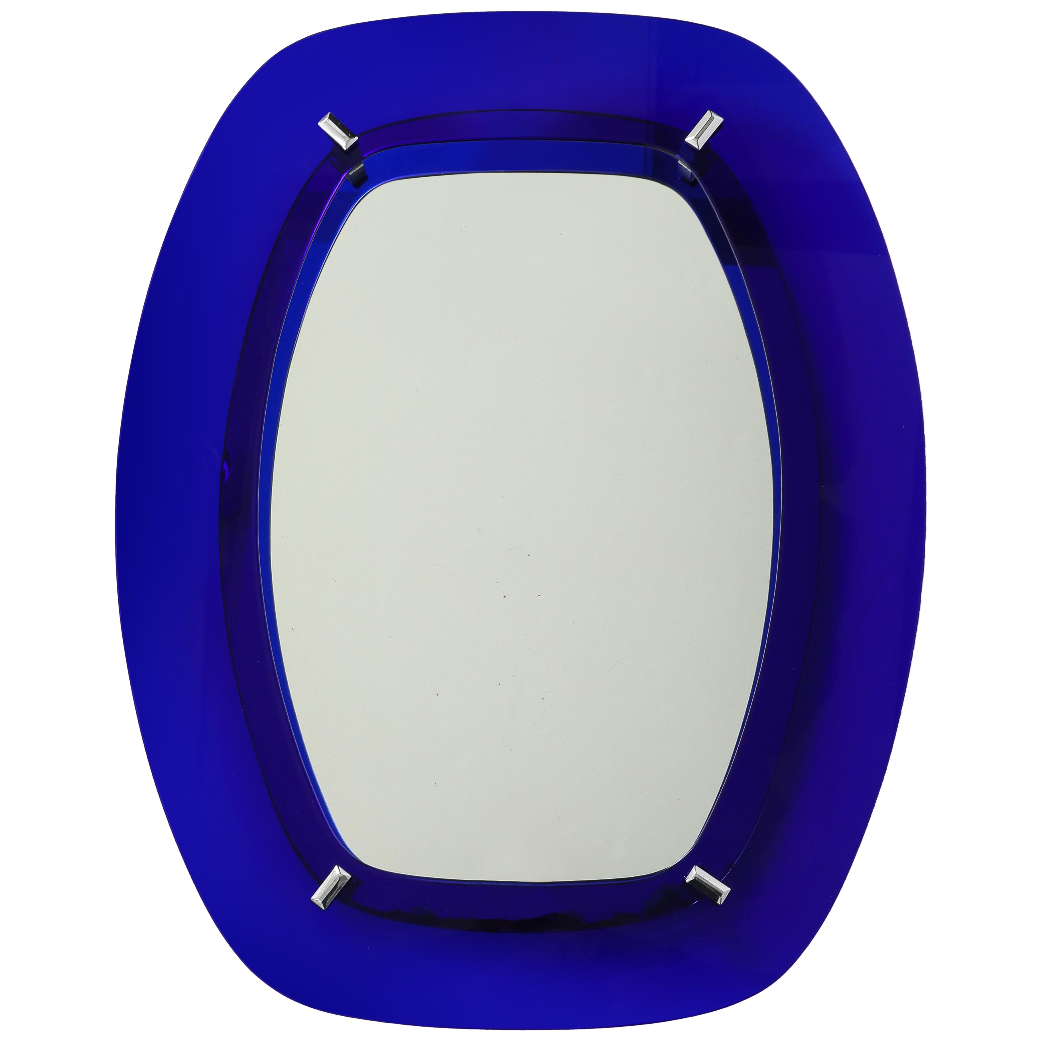 1960's Blue Cobalt Floating Frame Italian Wall Mirror