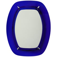 1960's Blue Cobalt Floating Frame Italian Wall Mirror