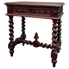 Antique French Desk Writing Table Nightstand PETITE w/ Drawer Barley Twist Oak