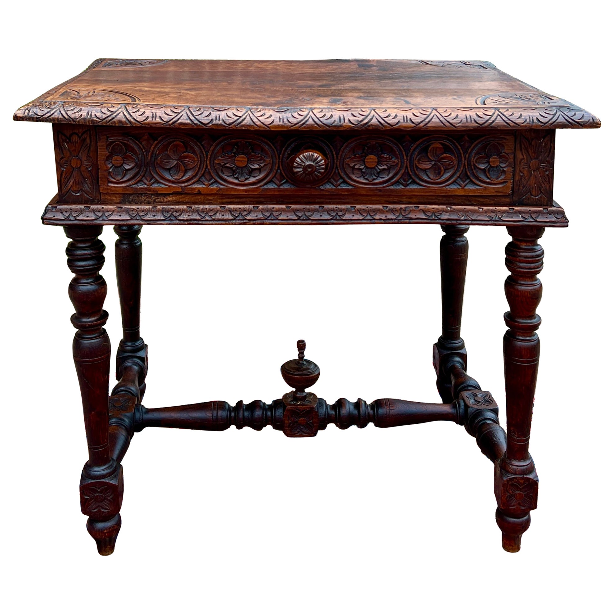Antiguo Escritorio Francés Mesa de Escribir Mesilla de Noche Cajón PETITE Roble Tallado c. 1900