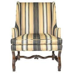 French Walnut Framed Large Scale Wing Chair