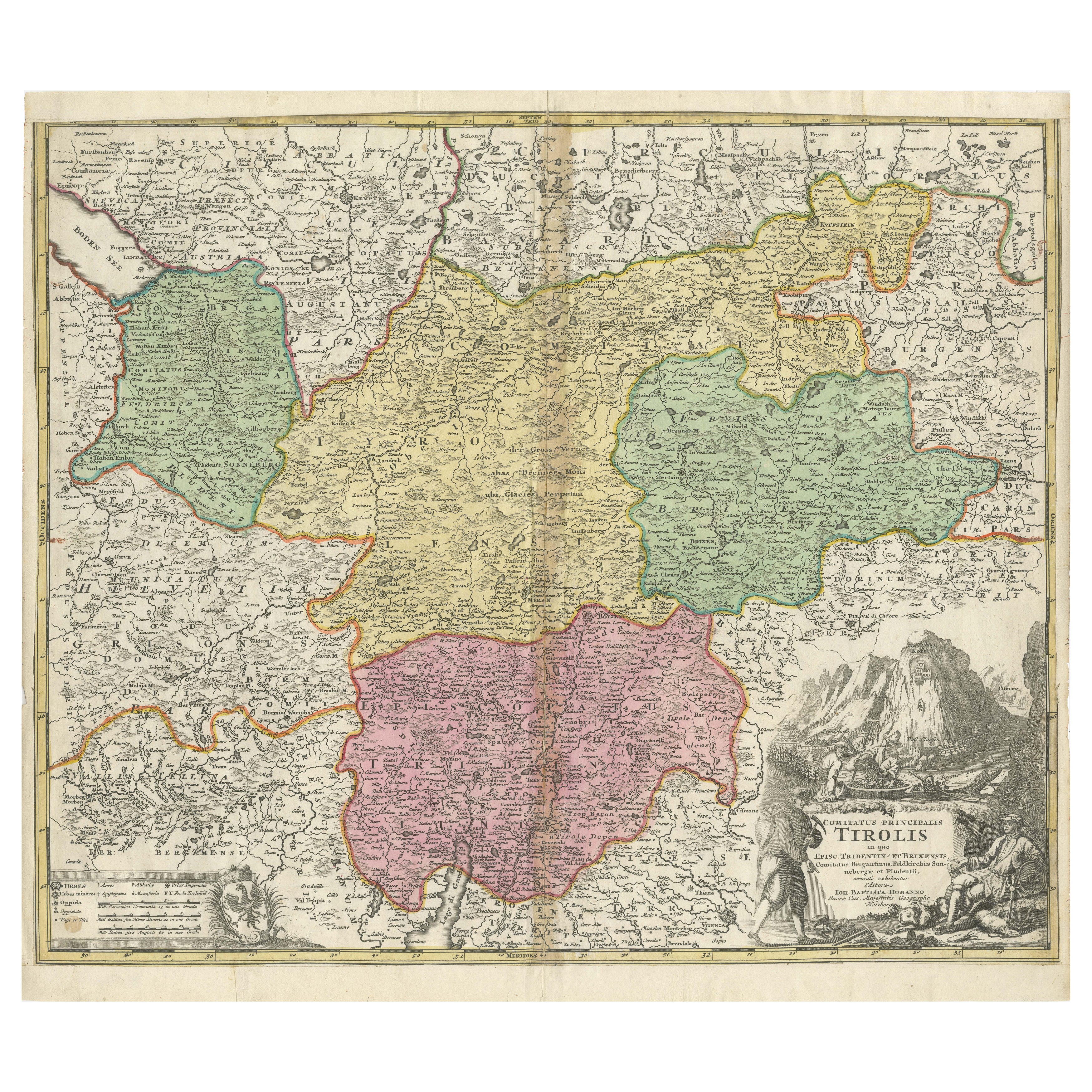 Map von Tirol und seiner Umgebung aus dem 18. Jahrhundert von Johann Baptist Homann