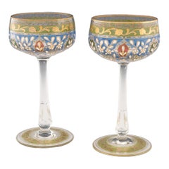 Pair of Jodhpur Enamelled Wine Glasses c1920