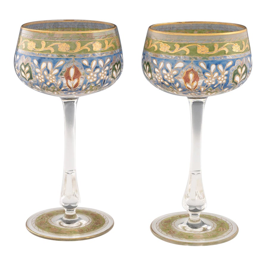 Pair of Jodhpur Enamelled Wine Glasses c1920 For Sale