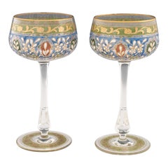 Pair of Jodhpur Enamelled Wine Glasses c1920