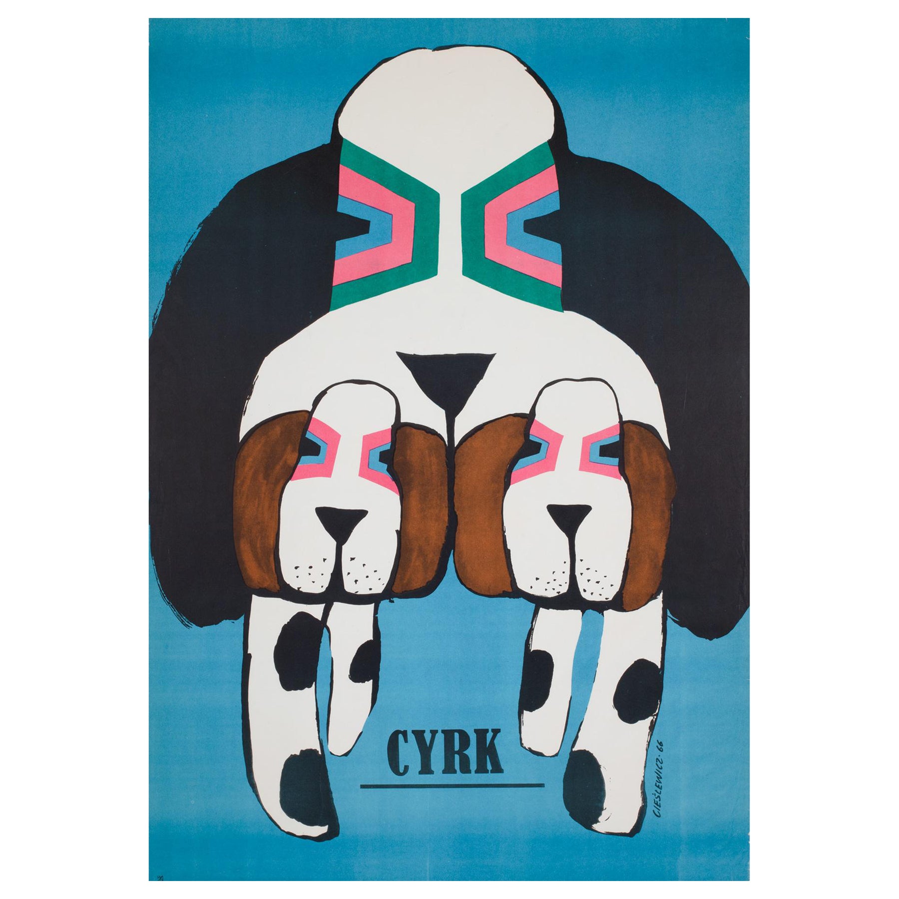 Cyrk Tre Basset Hound 1970s Polish B1 Circus Poster, Roman Cieslewicz