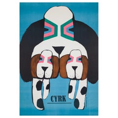 Affiche polonaise B1 du cirque Cyrk Three Basset Hounds des années 1970, ROMAN CIESLEWICZ