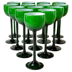 Vintage Carlo Moretti Cased Emerald Green Cocktail or Liquor Glasses, Set of 14