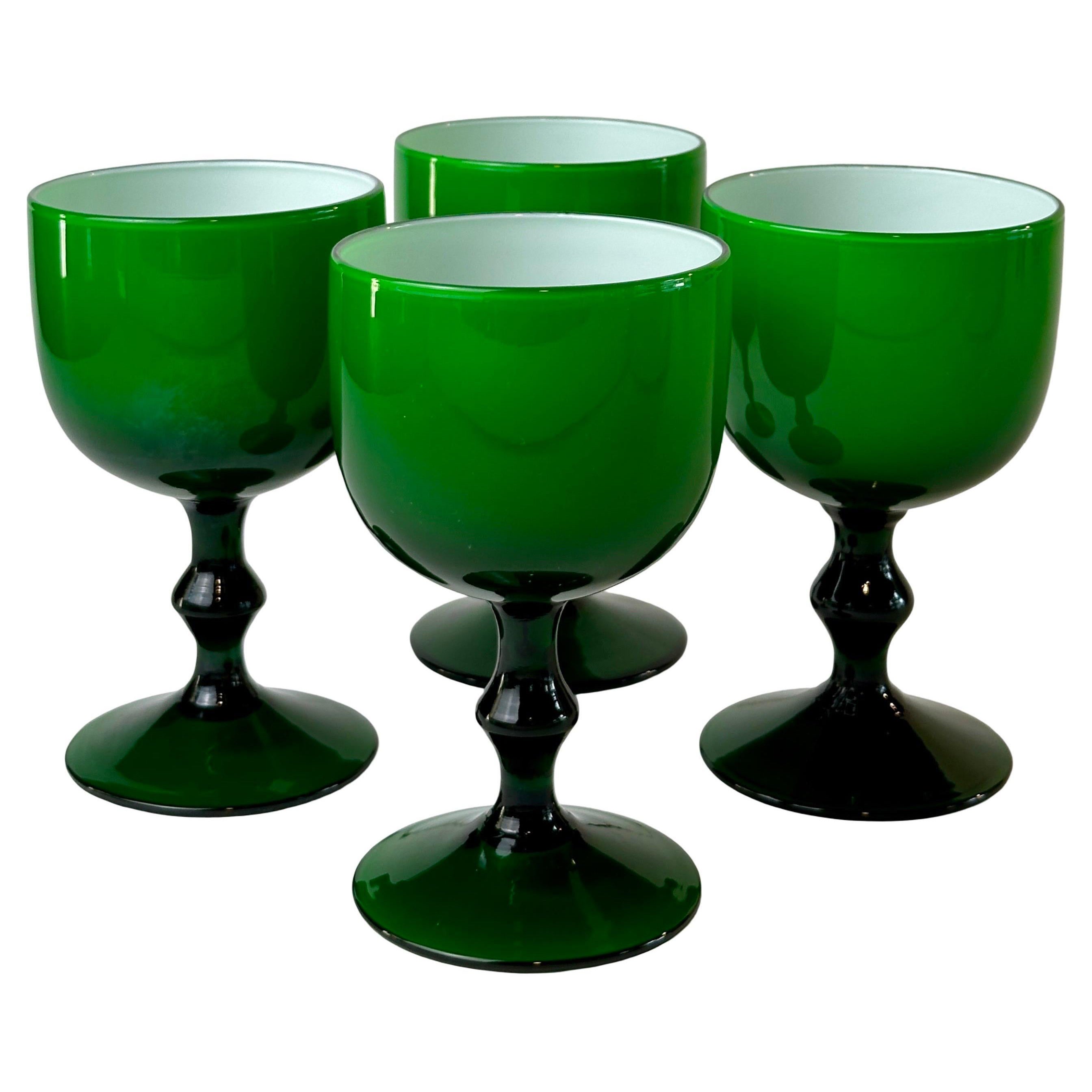 Carlo Moretti Cased Emerald Green Wine Or Water Goblets, Italian Glass, Set of 4