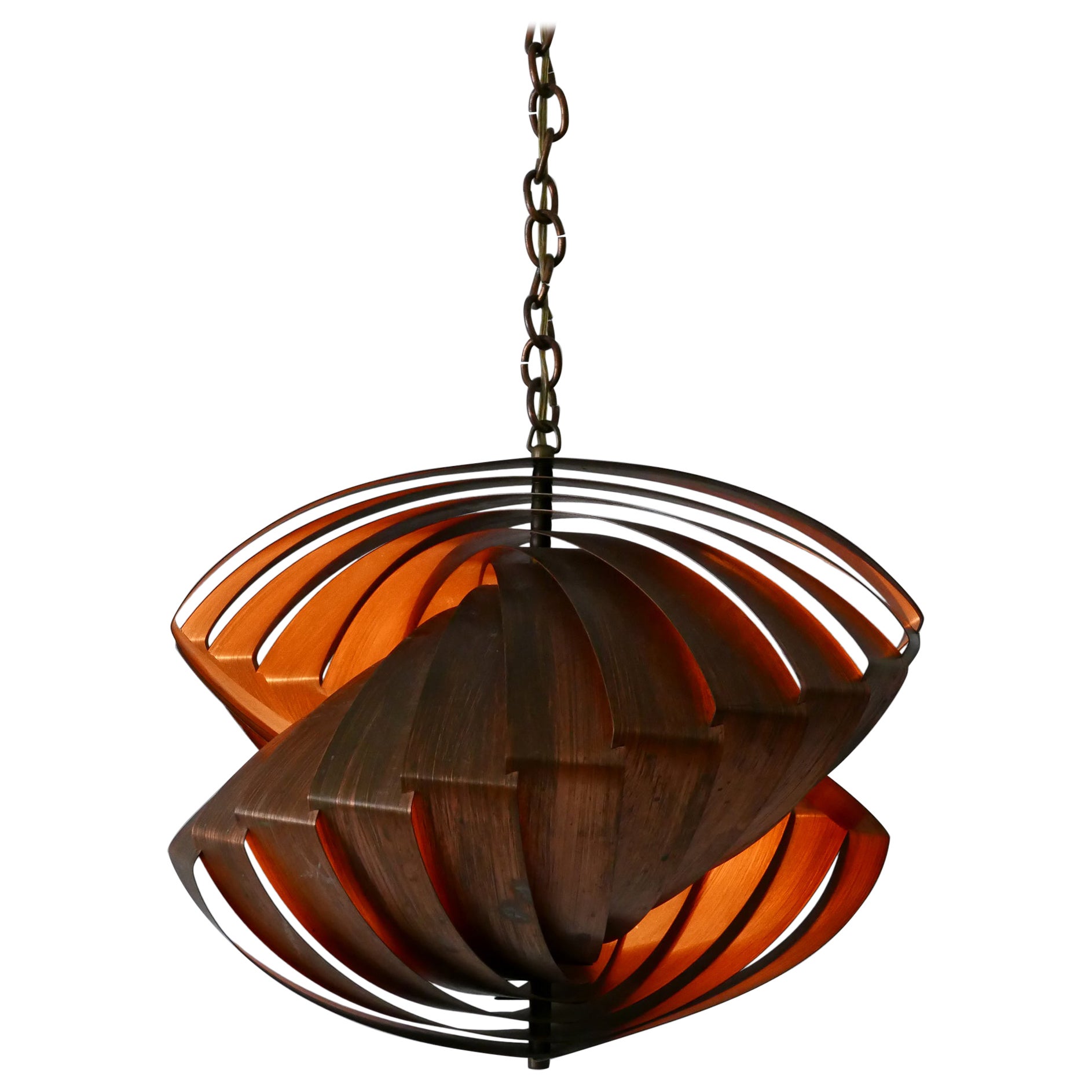 Unique Copper Pendant Lamp 'Konkylie' by Louis Weisdorf for Lyfa Denmark 1960s