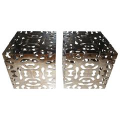 Sculptural Chrome Puzzle Cube Mid-Century Table Pair