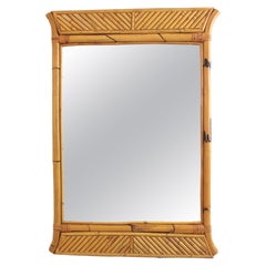 Split Reed Bamboo Rattan Pagoda Mirror / Console Mirror, Italy 1950s